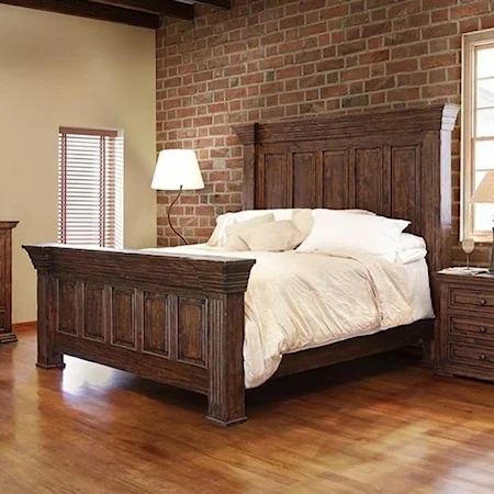 Oversized Queen Panel Bed with Distressed Finish